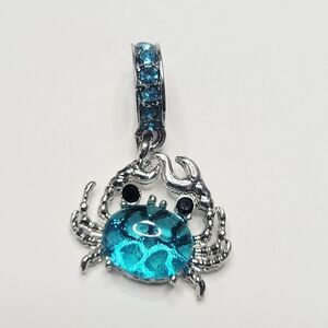 NWT For Pandora Charm Bracelet Blue Silver Color Crab Rhinestone Dangle Charm